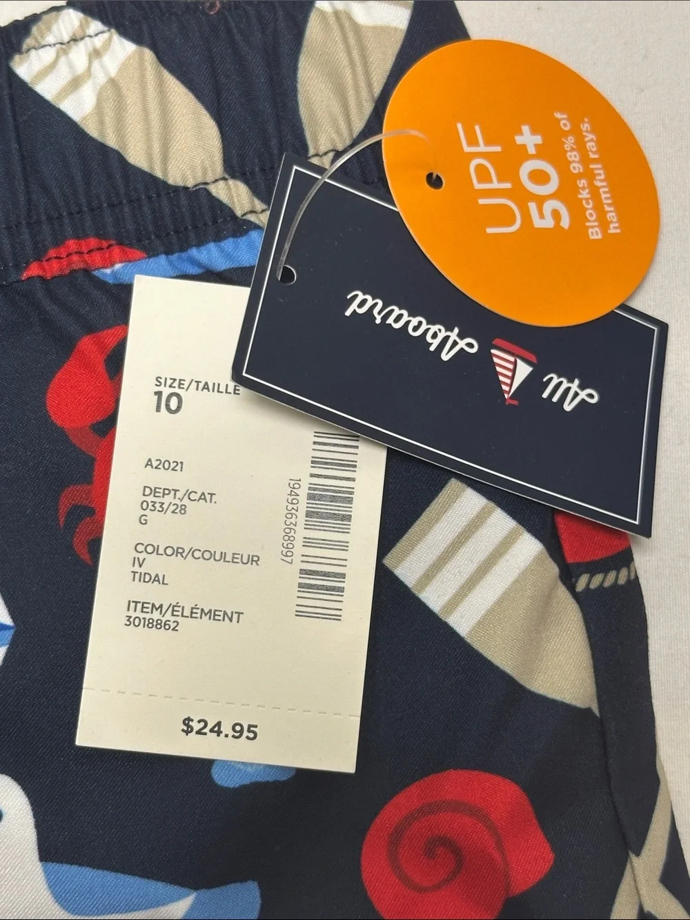 Gymboree Boys Navy Swim Trunks with Red, Blue and White Nautical Print